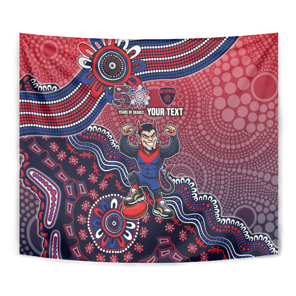 Personalized Melbourne Demons Football Mascot Tapestry Aboriginal Dot Art Style Vibrant Indigenous Pattern Design