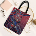 Personalized Melbourne Demons Football Mascot Tote Bag Aboriginal Dot Art Style Vibrant Indigenous Pattern Design