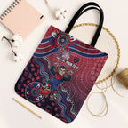 Personalized Melbourne Demons Football Mascot Tote Bag Aboriginal Dot Art Style Vibrant Indigenous Pattern Design