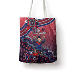 Personalized Melbourne Demons Football Mascot Tote Bag Aboriginal Dot Art Style Vibrant Indigenous Pattern Design