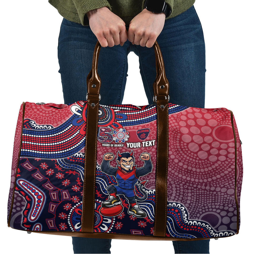 Personalized Melbourne Demons Football Mascot Travel Bag Aboriginal Dot Art Style Vibrant Indigenous Pattern Design