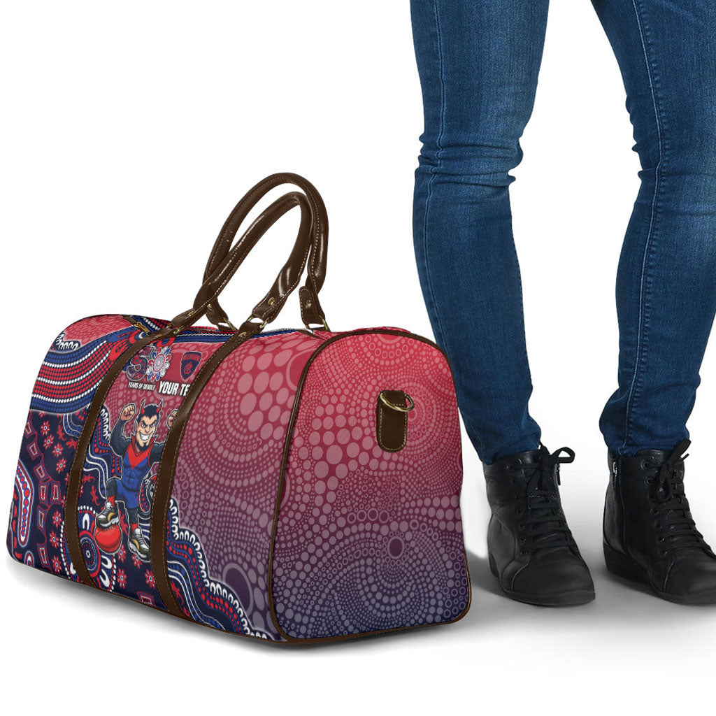 Personalized Melbourne Demons Football Mascot Travel Bag Aboriginal Dot Art Style Vibrant Indigenous Pattern Design