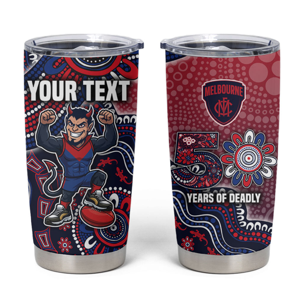 Personalized Melbourne Demons Football Mascot Tumbler Cup Aboriginal Dot Art Style Vibrant Indigenous Pattern Design
