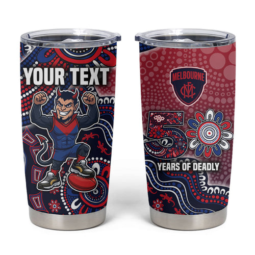 Personalized Melbourne Demons Football Mascot Tumbler Cup Aboriginal Dot Art Style Vibrant Indigenous Pattern Design