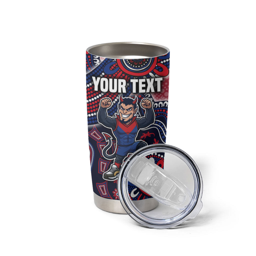 Personalized Melbourne Demons Football Mascot Tumbler Cup Aboriginal Dot Art Style Vibrant Indigenous Pattern Design