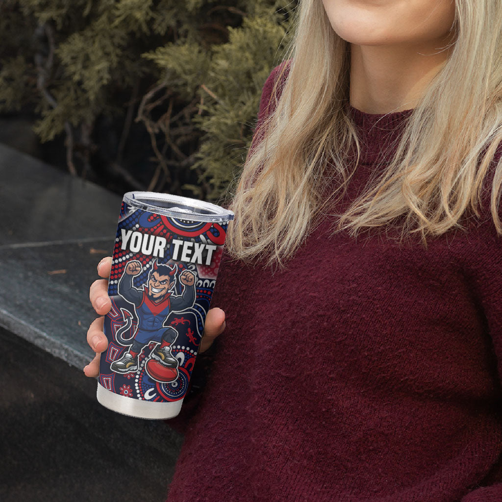 Personalized Melbourne Demons Football Mascot Tumbler Cup Aboriginal Dot Art Style Vibrant Indigenous Pattern Design