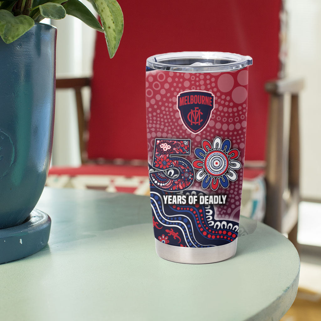 Personalized Melbourne Demons Football Mascot Tumbler Cup Aboriginal Dot Art Style Vibrant Indigenous Pattern Design
