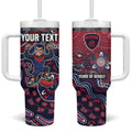 Personalized Melbourne Demons Football Mascot Tumbler With Handle Aboriginal Dot Art Style Vibrant Indigenous Pattern Design
