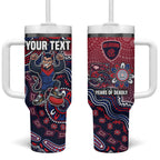 Personalized Melbourne Demons Football Mascot Tumbler With Handle Aboriginal Dot Art Style Vibrant Indigenous Pattern Design