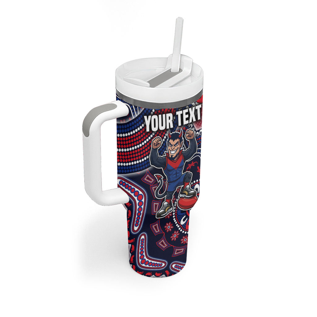 Personalized Melbourne Demons Football Mascot Tumbler With Handle Aboriginal Dot Art Style Vibrant Indigenous Pattern Design