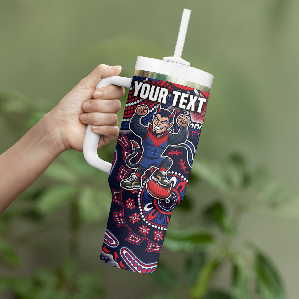 Personalized Melbourne Demons Football Mascot Tumbler With Handle Aboriginal Dot Art Style Vibrant Indigenous Pattern Design