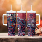 Personalized Melbourne Demons Football Mascot Tumbler With Handle Aboriginal Dot Art Style Vibrant Indigenous Pattern Design