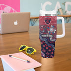 Personalized Melbourne Demons Football Mascot Tumbler With Handle Aboriginal Dot Art Style Vibrant Indigenous Pattern Design