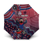 Personalized Melbourne Demons Football Mascot Umbrella Aboriginal Dot Art Style Vibrant Indigenous Pattern Design