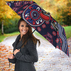 Personalized Melbourne Demons Football Mascot Umbrella Aboriginal Dot Art Style Vibrant Indigenous Pattern Design