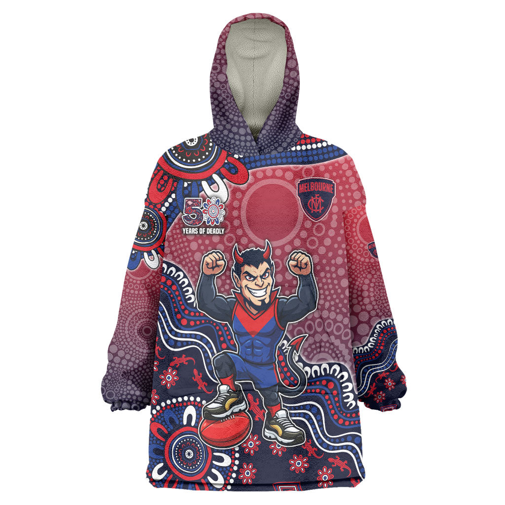 Personalized Melbourne Demons Football Mascot Wearable Blanket Hoodie Aboriginal Dot Art Style Vibrant Indigenous Pattern Design