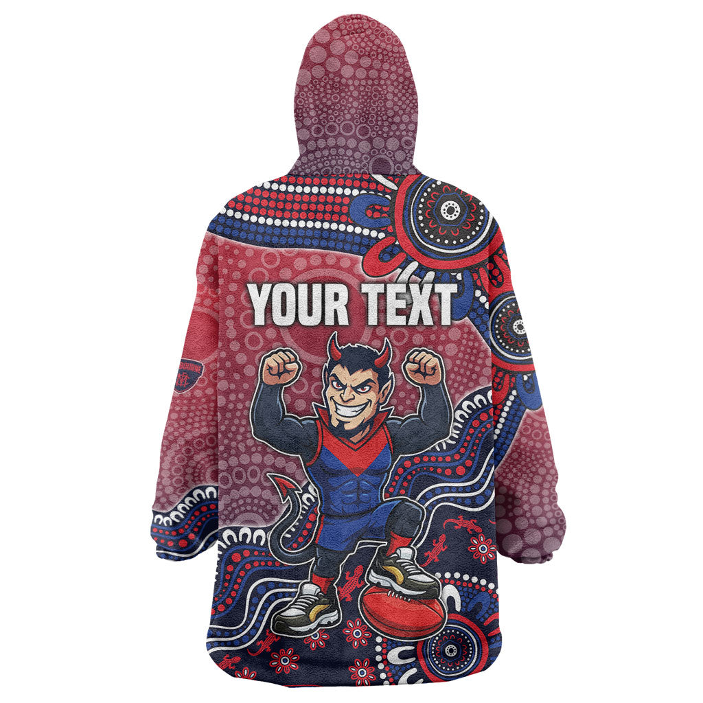 Personalized Melbourne Demons Football Mascot Wearable Blanket Hoodie Aboriginal Dot Art Style Vibrant Indigenous Pattern Design