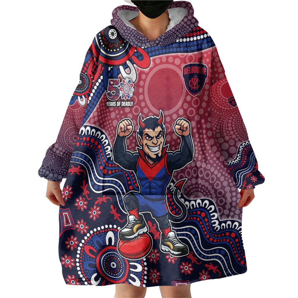 Personalized Melbourne Demons Football Mascot Wearable Blanket Hoodie Aboriginal Dot Art Style Vibrant Indigenous Pattern Design