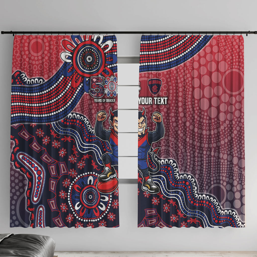 Personalized Melbourne Demons Football Mascot Window Curtain Aboriginal Dot Art Style Vibrant Indigenous Pattern Design