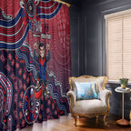 Personalized Melbourne Demons Football Mascot Window Curtain Aboriginal Dot Art Style Vibrant Indigenous Pattern Design