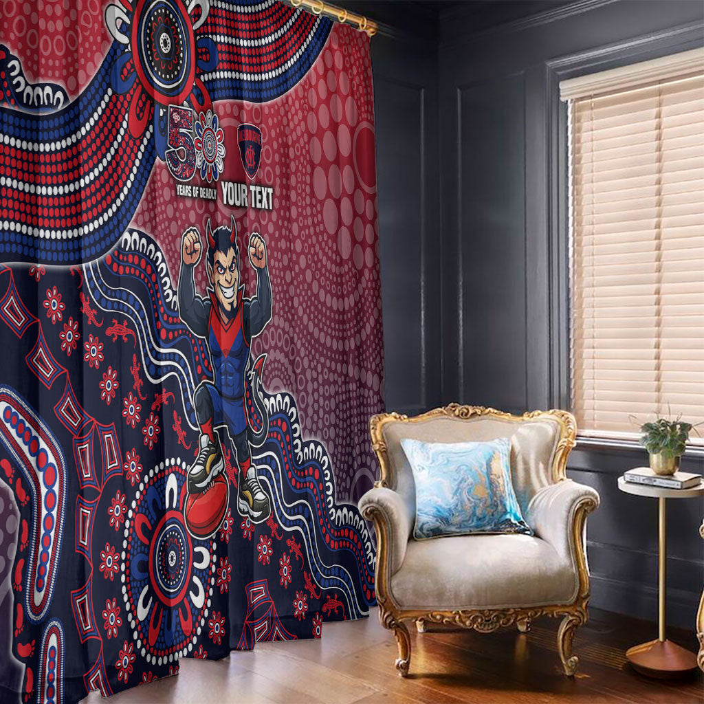 Personalized Melbourne Demons Football Mascot Window Curtain Aboriginal Dot Art Style Vibrant Indigenous Pattern Design