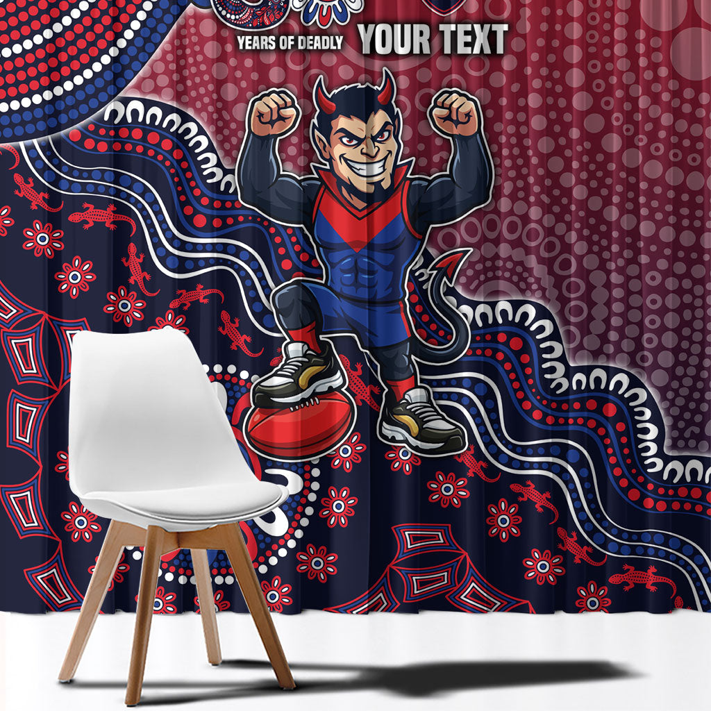 Personalized Melbourne Demons Football Mascot Window Curtain Aboriginal Dot Art Style Vibrant Indigenous Pattern Design