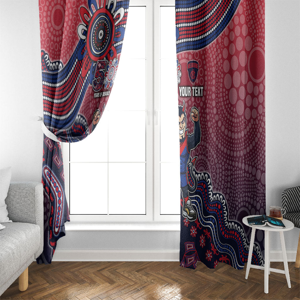 Personalized Melbourne Demons Football Mascot Window Curtain Aboriginal Dot Art Style Vibrant Indigenous Pattern Design