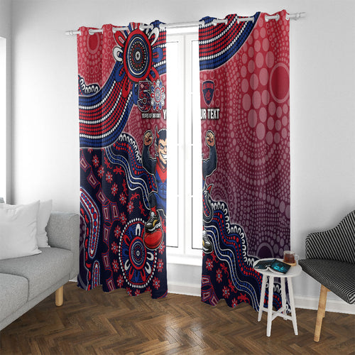 Personalized Melbourne Demons Football Mascot Window Curtain Aboriginal Dot Art Style Vibrant Indigenous Pattern Design