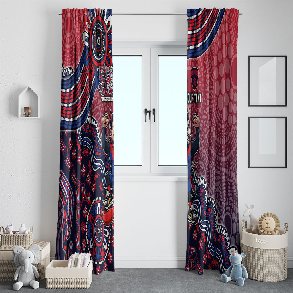 Personalized Melbourne Demons Football Mascot Window Curtain Aboriginal Dot Art Style Vibrant Indigenous Pattern Design