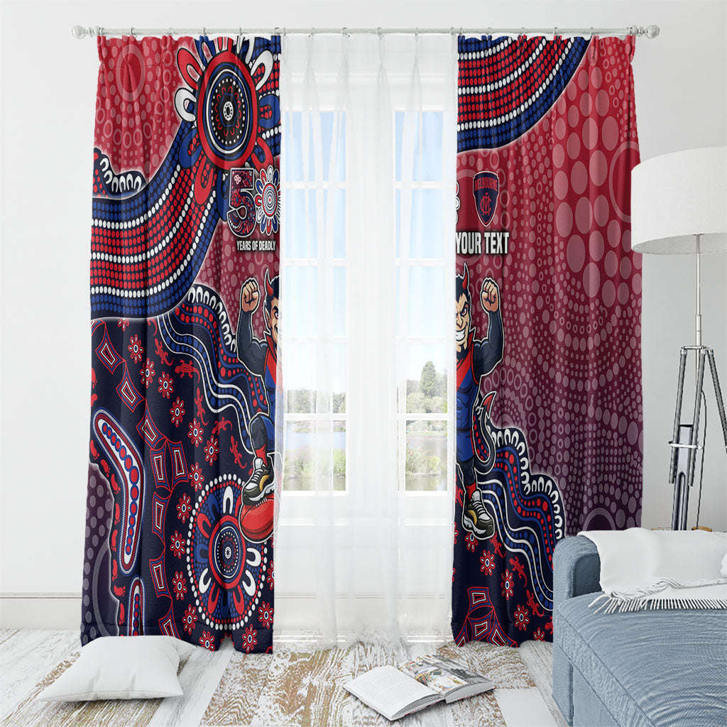 Personalized Melbourne Demons Football Mascot Window Curtain Aboriginal Dot Art Style Vibrant Indigenous Pattern Design