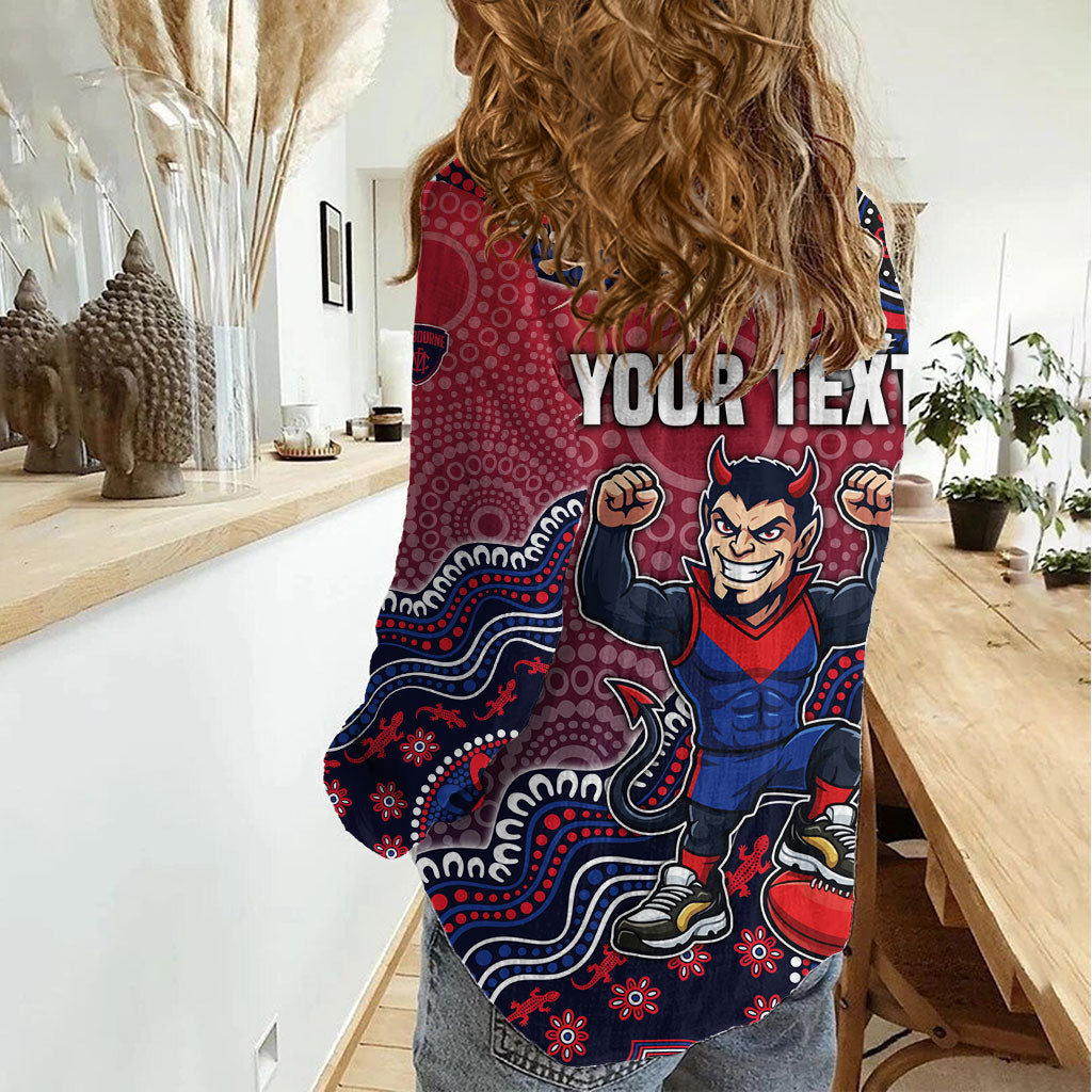 Personalized Melbourne Demons Football Mascot Women Casual Shirt Aboriginal Dot Art Style Vibrant Indigenous Pattern Design
