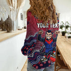 Personalized Melbourne Demons Football Mascot Women Casual Shirt Aboriginal Dot Art Style Vibrant Indigenous Pattern Design
