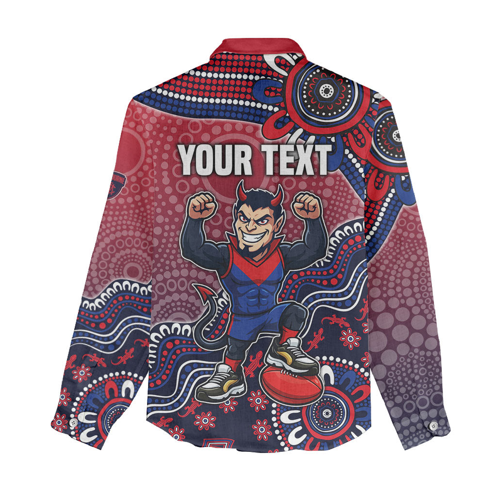 Personalized Melbourne Demons Football Mascot Women Casual Shirt Aboriginal Dot Art Style Vibrant Indigenous Pattern Design
