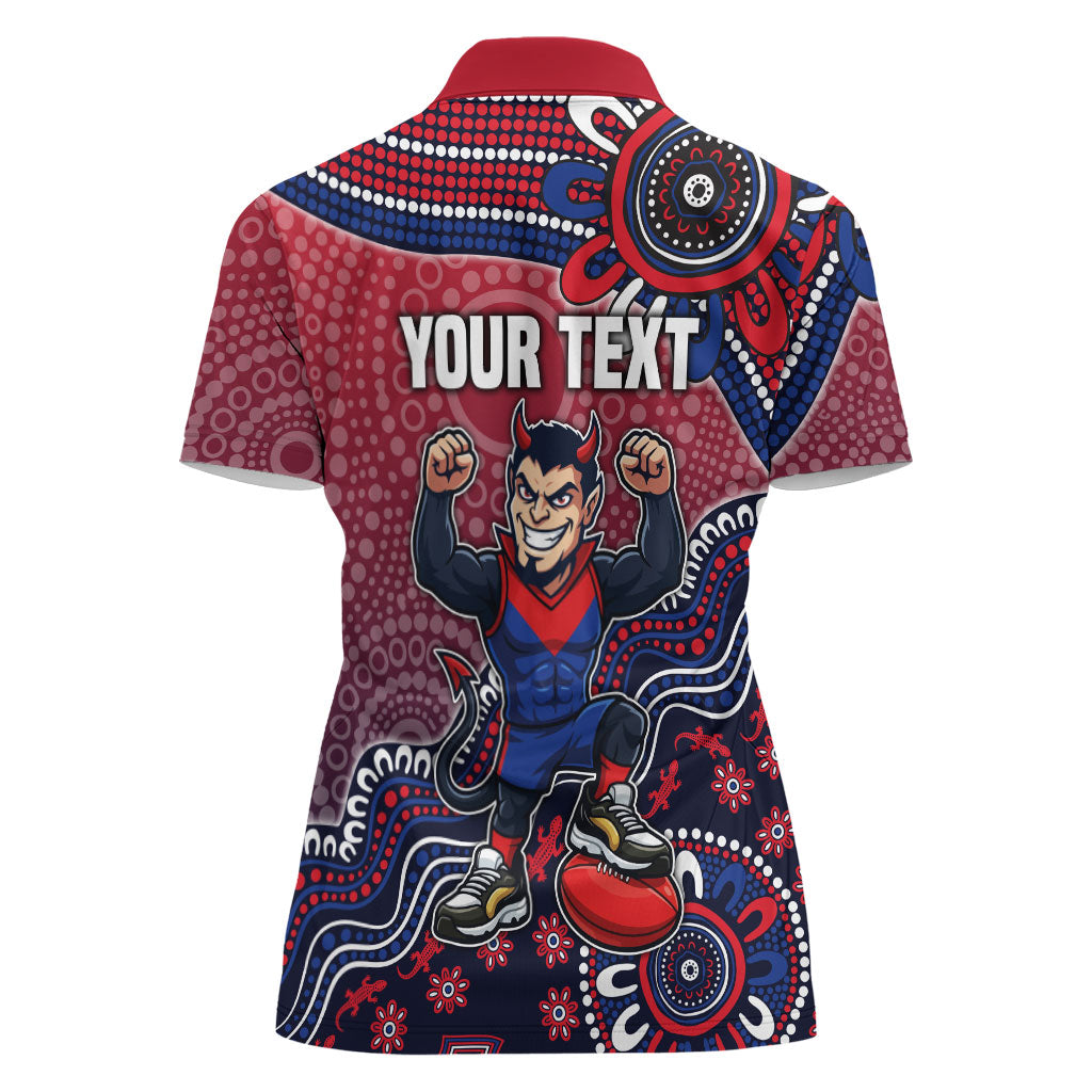 Personalized Melbourne Demons Football Mascot Women Polo Shirt Aboriginal Dot Art Style Vibrant Indigenous Pattern Design