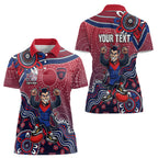 Personalized Melbourne Demons Football Mascot Women Polo Shirt Aboriginal Dot Art Style Vibrant Indigenous Pattern Design