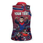 Personalized Melbourne Demons Football Mascot Women Sleeveless Polo Shirt Aboriginal Dot Art Style Vibrant Indigenous Pattern Design