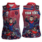 Personalized Melbourne Demons Football Mascot Women Sleeveless Polo Shirt Aboriginal Dot Art Style Vibrant Indigenous Pattern Design