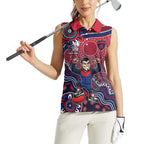 Personalized Melbourne Demons Football Mascot Women Sleeveless Polo Shirt Aboriginal Dot Art Style Vibrant Indigenous Pattern Design