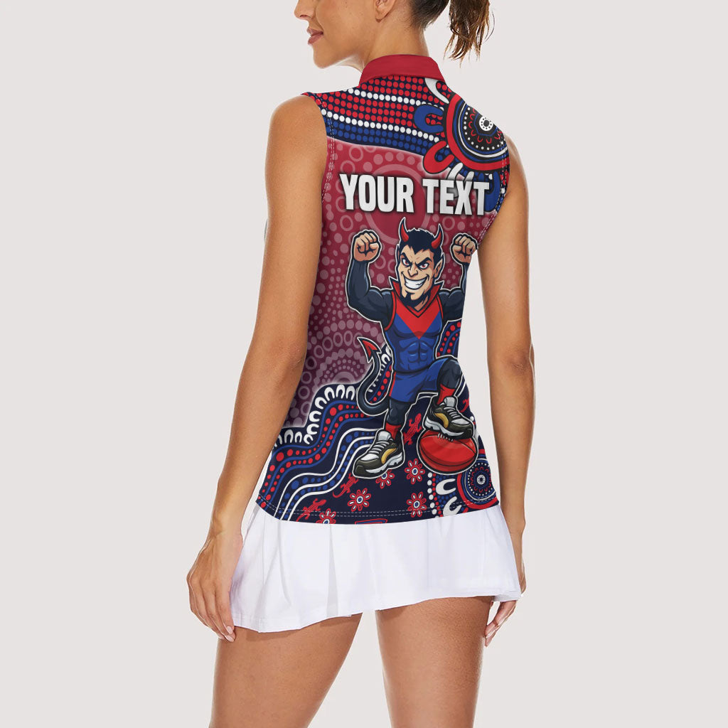 Personalized Melbourne Demons Football Mascot Women Sleeveless Polo Shirt Aboriginal Dot Art Style Vibrant Indigenous Pattern Design