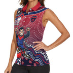 Personalized Melbourne Demons Football Mascot Women Sleeveless Polo Shirt Aboriginal Dot Art Style Vibrant Indigenous Pattern Design