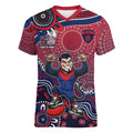Personalized Melbourne Demons Football Mascot Women V-Neck T-Shirt Aboriginal Dot Art Style Vibrant Indigenous Pattern Design