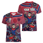 Personalized Melbourne Demons Football Mascot Women V-Neck T-Shirt Aboriginal Dot Art Style Vibrant Indigenous Pattern Design
