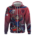 Personalized Melbourne Demons Football Mascot Zip Hoodie Aboriginal Dot Art Style Vibrant Indigenous Pattern Design