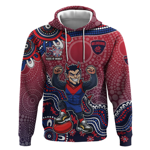 Personalized Melbourne Demons Football Mascot Zip Hoodie Aboriginal Dot Art Style Vibrant Indigenous Pattern Design