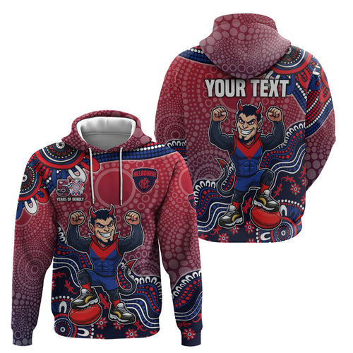 Personalized Melbourne Demons Football Mascot Zip Hoodie Aboriginal Dot Art Style Vibrant Indigenous Pattern Design