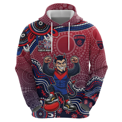 Personalized Melbourne Demons Football Mascot Zip Hoodie Aboriginal Dot Art Style Vibrant Indigenous Pattern Design