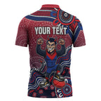 Personalized Melbourne Demons Football Mascot Zipper Polo Shirt Aboriginal Dot Art Style Vibrant Indigenous Pattern Design