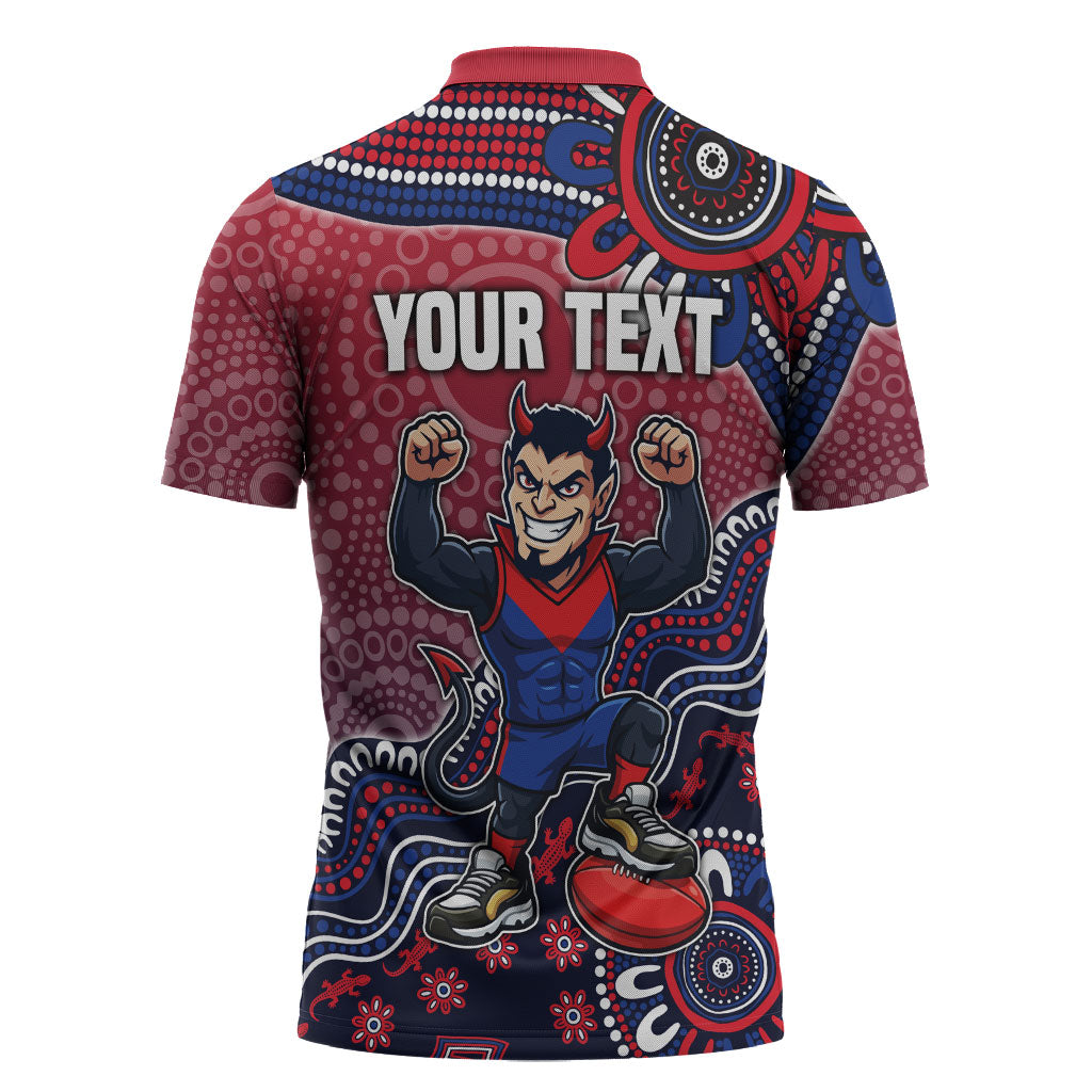 Personalized Melbourne Demons Football Mascot Zipper Polo Shirt Aboriginal Dot Art Style Vibrant Indigenous Pattern Design
