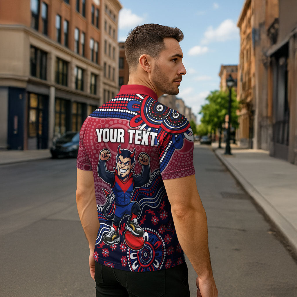 Personalized Melbourne Demons Football Mascot Zipper Polo Shirt Aboriginal Dot Art Style Vibrant Indigenous Pattern Design