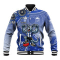 Personalized Kangaroos Football Mascot Baseball Jacket Aboriginal Dot Art Style Vibrant Indigenous Pattern Design